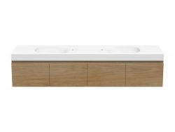 Kado Lussi 1800mm Wall Hung Vanity Unit Double Bowl with Four Soft Close Doors Timber Finish fro ...