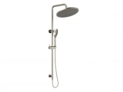 Mizu Drift Twin Rail Shower with 300 Brass Overhead with Top Rail Water Inlet Brushed Nickel (3  ...